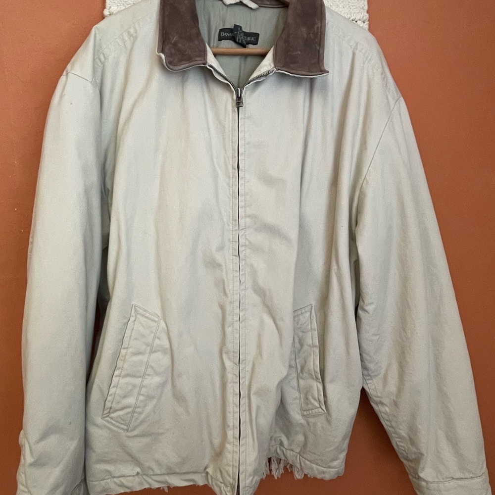 VTG Banana Republic Khaki Jacket with Leather Collar
